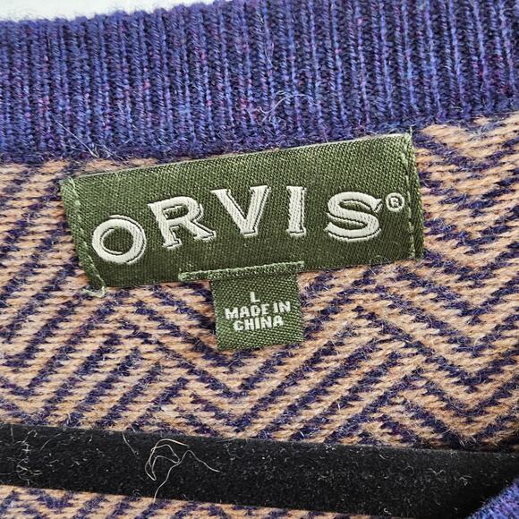 Orvis Sweater Mens Large Cashmere Herringbone Cozy Warm Knit Pullover V-Neck - Picture 6 of 9
